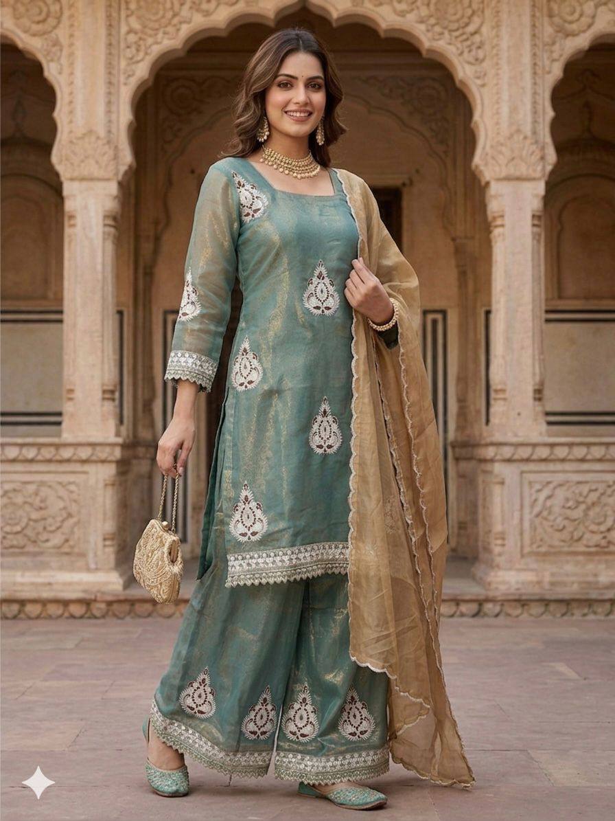 The Neo-Classic Teal Tissue Silk Silhouette